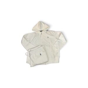 Polo Ralph Lauren S Women's Knit Fleece Set 2pc Zip Hoodie Jogger Sz S White